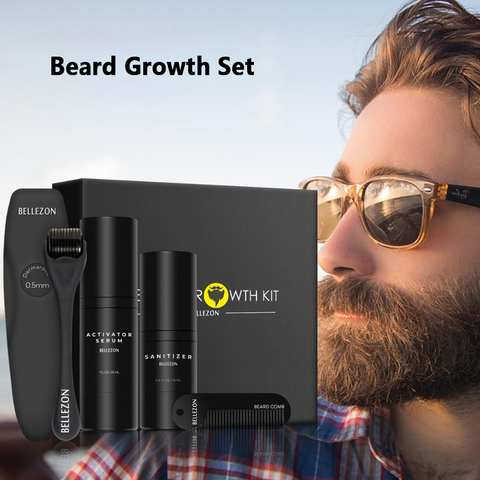 4 unids/set profesional crecimiento de la barba Kit de crecimiento del cabello potenciador de nutritivos esenciales barba conjunto cuidado peine ► Foto 1/6