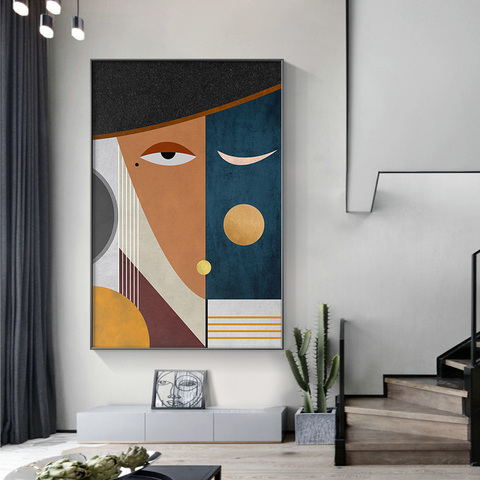 Pintura en lienzo con diseño geométrico abstracto para decoración del hogar, póster de Arte Moderno con caras estampadas, imagen artística de pared para sala de estar ► Foto 1/6