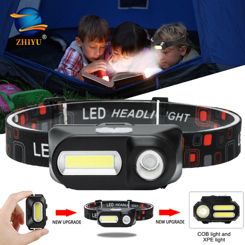 ZHIYU-Frontal con literna LED, linterna portátil de cabeza Mini XPE + COB, recargable por USB, luz para camping, pesca, y correr ► Foto 1/6