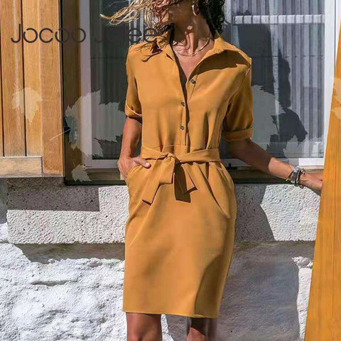 Vestido camisero Jocoo Jolee con cuello vuelto para mujer, vestido informal hasta la rodilla, holgado de talla grande ► Foto 1/6