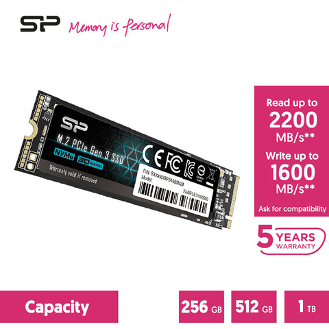 Silicon Power-disco duro interno de estado sólido para ordenador portátil y escritorio, unidad de estado sólido para ordenador, A60, m2, NVME, SSD, 256GB, 512GB, 1TB, M.2, 2280, PCIE, nvme ► Foto 1/6