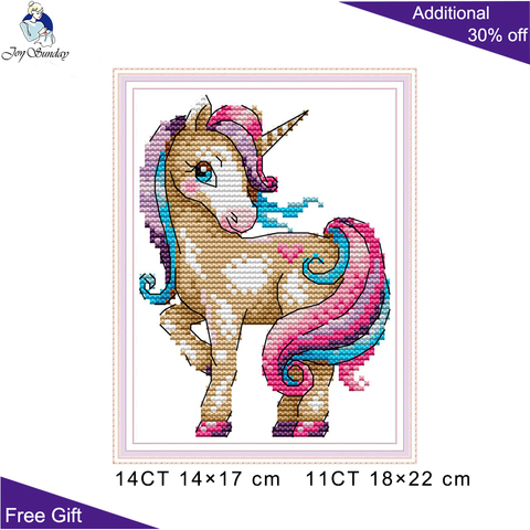 Juego de punto de cruz de unicornio mágico, kit de punto de cruz de Joy Sunday, DA406, 14CT, 11CT, con cuentas y estampado de unicornio, venta al por mayor ► Foto 1/6