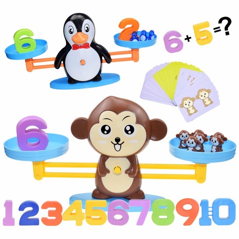 Juguete de matemáticas Montessori para niños, balanza de equilibrio Digital de mono, matemáticas, pingüino, juego de tablero de números, educativo ► Foto 1/6