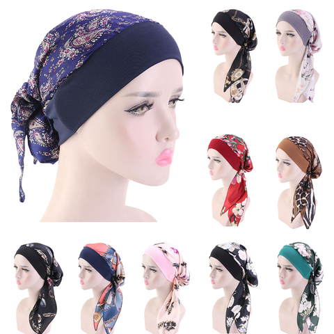 Las mujeres gorro estampado turbante de quimio gorro para pacientes de cáncer Bonnet pañuelo para la cabeza Hijab musulmán pérdida de cabello sombrero islámica turbante de quimio gorro para pacientes de cáncer ► Foto 1/6