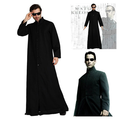 Disfraces clásicos de The Matrix Neo, gabardina negra, uniforme, traje de mascarada de Halloween para fiesta, novedad ► Foto 1/6