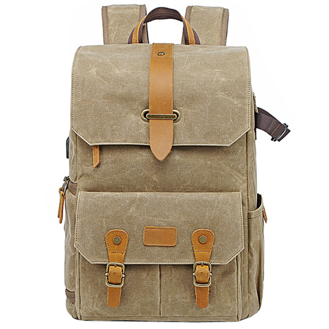 Mochila Retro de lona impermeable para fotografía, bolsa de lona con puerto USB de 15,6 pulgadas para ordenador portátil y cámara de hombre, funda de transporte para Canon Nikon DSLR ► Foto 1/6