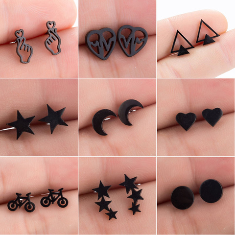 SMJEL-pendientes de acero inoxidable para hombre y mujer, joyería geométrica, Hip hop, Estrella Negra, pendiente con broche de Luna, mejor regalo para Amiga ► Foto 1/6