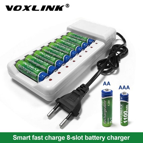 VOXLINK-cargador de batería inteligente, 8 ranuras, cable europeo para pilas AA/AAA ni-cd recargables para cámara de micrófono de control remoto ► Foto 1/6