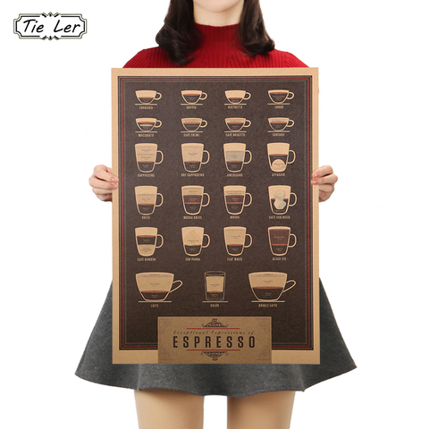 TIE LER Italy-Cuadro de café Espresso a juego, póster de papel, decoración de cocina, cafetería, 51x35, 5cm ► Foto 1/6