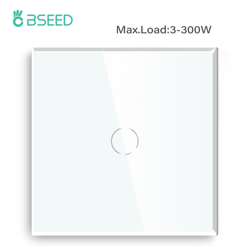 BSEED-interruptores de luz de pantalla táctil para pared, Panel de vidrio, carga máxima de 300W, 1 Banda, Interruptor de luz LED, blanco, negro y dorado ► Foto 1/6