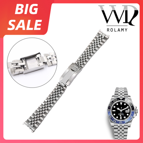 Rolamy-Reloj de pulsera de lujo de acero inoxidable, pulsera de lujo de 20 y 21mm, 316L, con cierre de acero inoxidable, con cierre de acero, solo fecha, para Rolex GMT Master II ► Foto 1/6