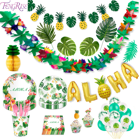 FENGRISE de hoja de palma decoración para fiesta hawaiana diseño Tropical Hawái de verano de fiesta Flamingo fiesta Luau decoración de la boda de Aloha piña ► Foto 1/6