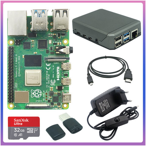 Raspberry Pi Modelo B 2GB/4GB/8GB de RAM + argón NEO + adaptador de corriente + tarjeta SD de 32GB + compatible con HDMI Cable para Raspberry pi 4B ► Foto 1/6