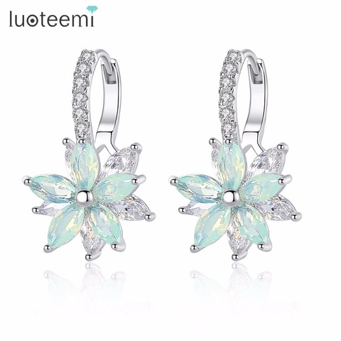 LUOTEEMI-pendientes de circonia cúbica con forma de flor de cristal elegante, joyería para mujeres y niñas, regalo del Día de San Valentín, bisutería Bohemia ► Foto 1/6