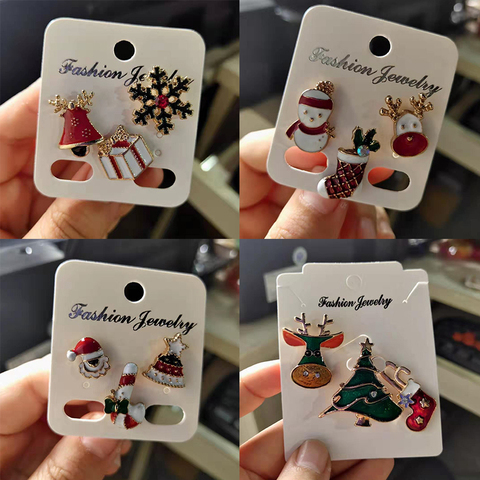 Conjunto de 3 unidades de broches de Feliz Navidad para mujer, insignia esmaltada de alce de árbol de Navidad, broche pequeño, regalos de joyería para fiesta ► Foto 1/6