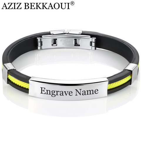 AZIZ BEKKAOUI, 5 colores, pulseras de acero inoxidable para mujeres, hombres, pulseras de identificación de goma, brazaletes, logotipo personalizado, regalo de joyería de pareja ► Foto 1/6