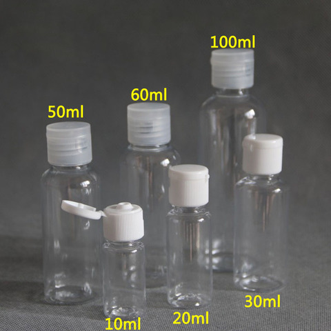 Botellas de plástico PET transparente con tapa abatible para loción, envases de muestra de champú cosmético, viales líquidos rellenables de viaje, 5 uds., 5ml - 100ml ► Foto 1/6