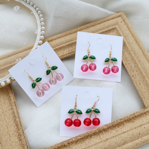 Pendientes colgantes de cereza dulce para mujer, aretes colgantes de frutas rojas frescas, regalos de temperamento, joyería ► Foto 1/6