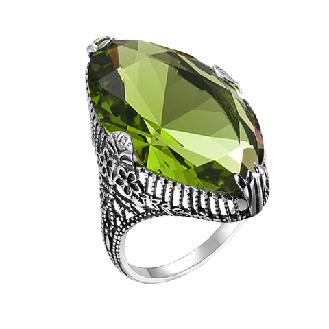 Anillo de peridoto a la moda para mujer, joyas de plata de ley 925 auténtica de piedras preciosas Marquesa para mujer, sortija de compromiso de agosto, joyería de plata 925 ► Foto 1/6