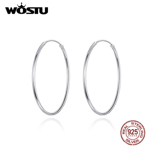 WOSTU-Pendientes de aro grandes minimalistas para mujer, 100% plata fina 925, pendientes redondos simples, joyería para fiesta ► Foto 1/6