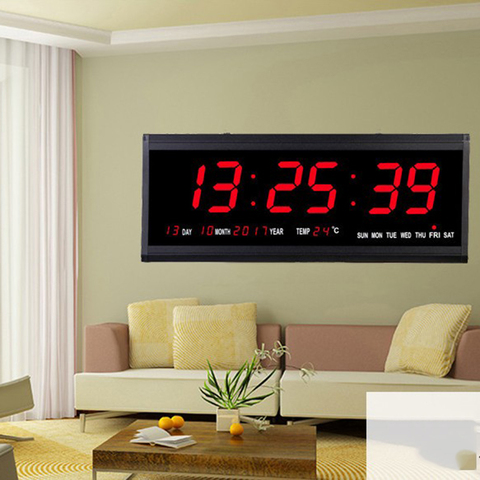 Despertador de pared LED grande con números, pantalla de 24H, retroiluminación de tiempo, suministros para oficina, escuela, hogar, retroiluminación de modo nocturno, pantalla LED de ee.uu. ► Foto 1/6