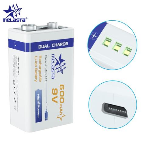 Batería de iones de litio recargable para alarma de humo, microusb de 9V, PPP3, 6F22, 600mAh, micrófono inalámbrico, multímetro EQ para guitarra ► Foto 1/6