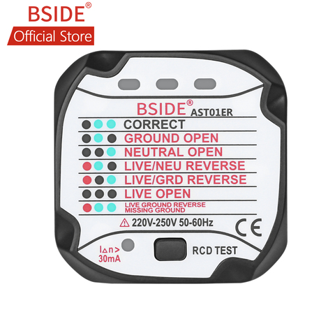 Probador de enchufe BSIDE AST01ER probador de toma corriente enchufe de la UE Detector de voltaje de polaridad de circuito eléctrico automático enchufe de pared buscador de interruptor ► Foto 1/6