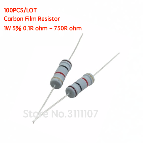 100 unids/lote 1W 5% resistencia de película de carbono 0.1R - 750R 0,1, 0,5 1 4,7 10 47, 100, 200, 270, 470, 560, 750 ohm resistencia de película de carbono ► Foto 1/1