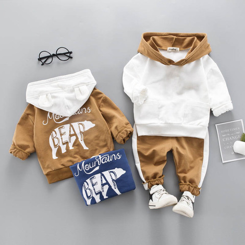 Ropa activa para niños, conjunto deportivo para niño pequeño, Sudadera con capucha para bebé, pantalones con letras, traje de 2 uds, chándal de Color sólido para chico ► Foto 1/6