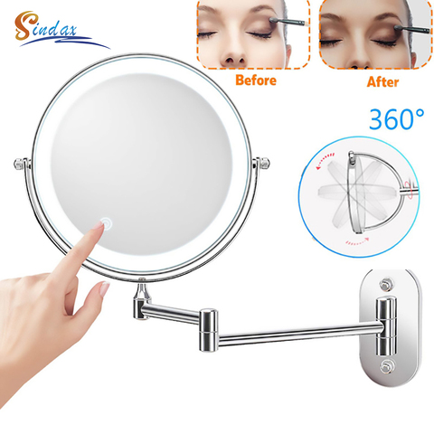 De baño montado en la pared espejo maquillaje Led espejo 10X aumento ajustable, espejo de la pared Touch Dimming de doble cara de espejo ► Foto 1/6