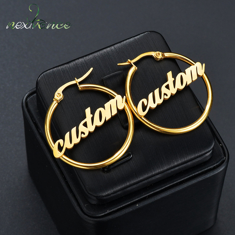 Nextvance-pendientes colgantes de acero inoxidable con nombre personalizado, pendientes largos para mujer, placa con identificación, regalo de fiesta ► Foto 1/6