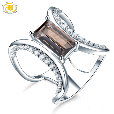 Hutang-Anillo de cuarzo ahumado de 1,99 quilates para mujer, joyas de plata 925 sólida de piedras preciosas naturales, joyería fina, regalo de diseño único ► Foto 1/6