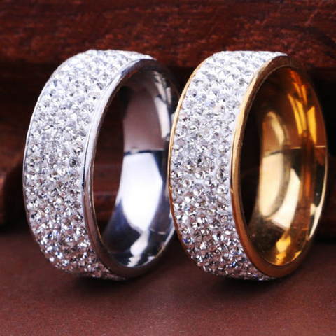 Anillo de acero inoxidable de lujo para mujer y hombre, joyería de cristal con diamantes de imitación, anillos de compromiso de boda ► Foto 1/6