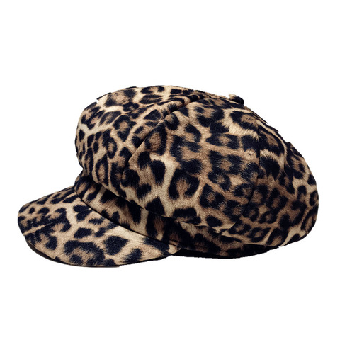 Boina con estampado de leopardo para mujer, gorro de pintor cálido, estilo Retro británico, octogonal, gorro de marinero para exteriores ► Foto 1/6