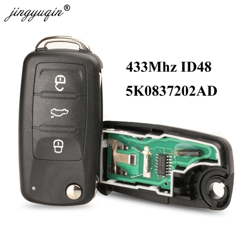 Jingyuqin-llave de giro remota 3BTN, Chip ID48 de 434MHz para coche VW, Volkswagen, GOLF, PASSAT, Tiguan, Polo, Jetta, Beetle, sin llave, 5K0837202AD ► Foto 1/4