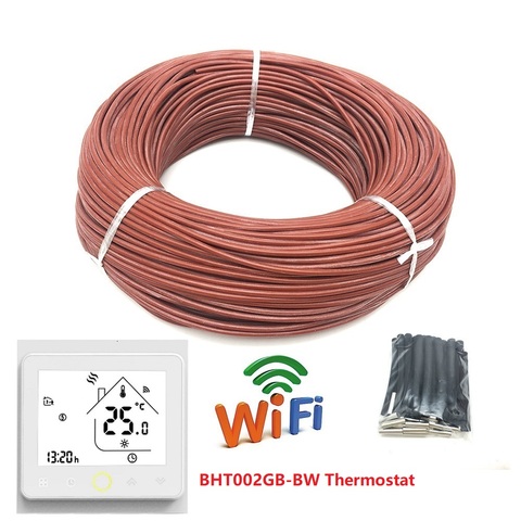 Cable de calefacción infrarrojo de 100m, 12K, 33ohm/m, Cable de calefacción de fibra de carbono de silicona para suelo cálido con controlador de temperatura y termostato ► Foto 1/6