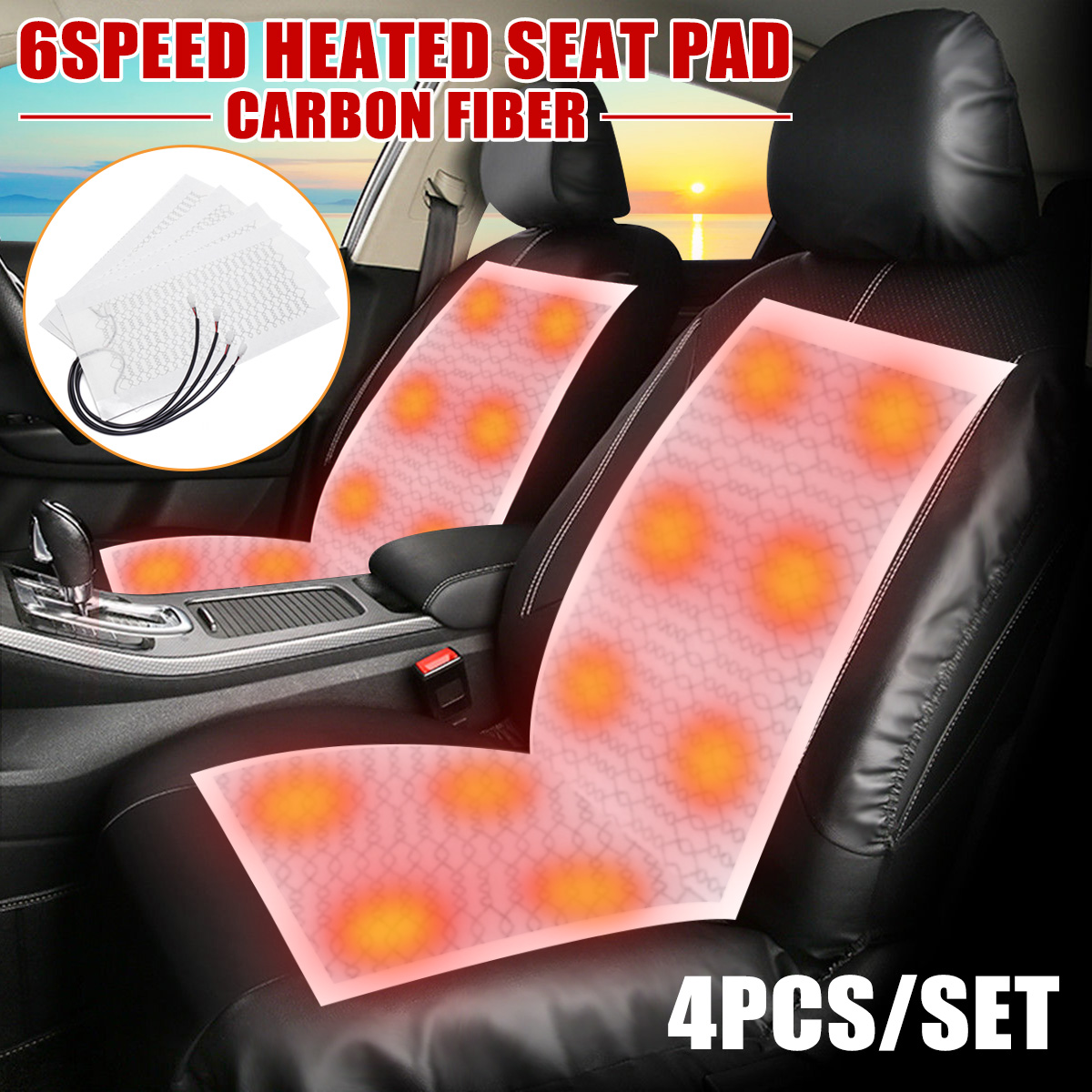 4 Uds 6 Nivel 12V fibra de carbono Universal coche calentador de calefacción almohadillas de asiento invierno asiento calentador cubiertas ► Foto 1/6