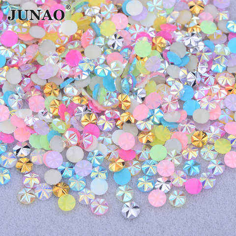 JUNAO-diamantes de imitación de flores de resina, 5mm, varios colores, AB, decoración de uñas artísticas, Strass redondo plano para joyería DIY ► Foto 1/6