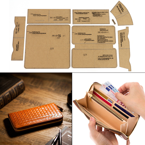 1Set Kraft DIY Plantilla de papel nueva moda cremallera Cartera de cuero de embrague patrón para manualidades plantilla DIY patrón de costura 10cm * 21cm ► Foto 1/5