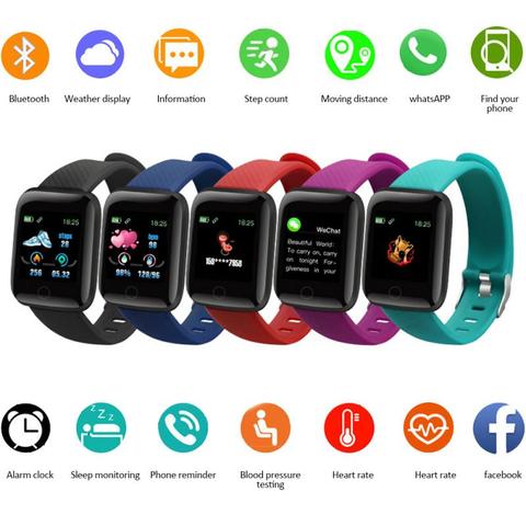 Pulsera deportiva inteligente 116 PLUS, reloj deportivo resistente al agua con pantalla a color, control del ritmo cardíaco y de la presión sanguínea y del sueño ► Foto 1/6