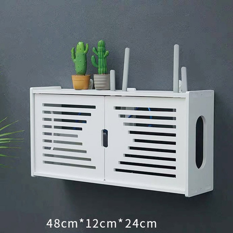 Caja de almacenamiento de enrutador wifi, panel de PVC inalámbrico grande, estante de pared colgante con enchufe, tablero con soporte, cable, organizador para decoración del hogar ► Foto 1/6