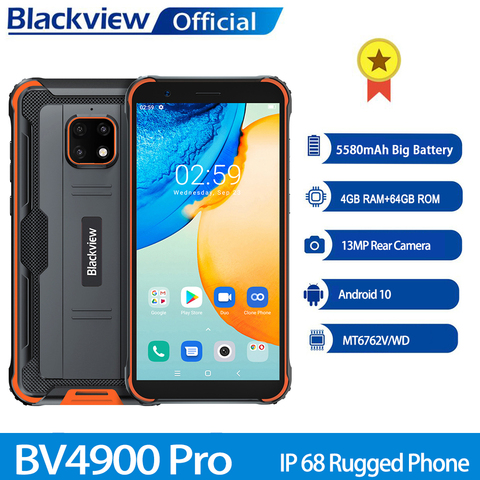 Blackview-móvil BV4900 Pro 4G, 4GB + 64GB, Android 10, 5580mAh, NFC, teléfono móvil resistente al agua IP68, Octa Core, 5,7 pulgadas ► Foto 1/6