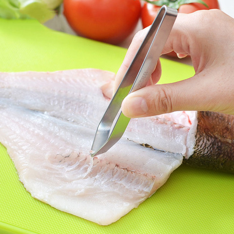 Pinzas para quitar espinas de pescado, pinzas de acero inoxidable, pinzas para recoger mariscos, pinzas de cocina ► Foto 1/6