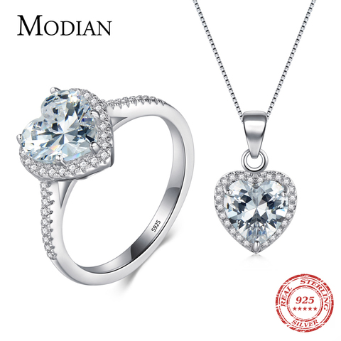 Modian-Conjuntos de plata 925 sólida de nuevo diseño, joyería, collar de anillo, colgante de cristal Natural para boda, cadena de moda para mujer ► Foto 1/6
