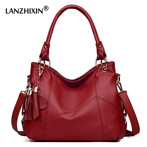 Lanzhixin-Bolso de mano de cuero para mujer, bandolera de diseñador, bolso grande de hombro con asa superior, Estilo Vintage, 518 ► Foto 1/6