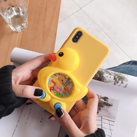 Funda de silicona líquida para móvil, carcasa de juego 3D de pato amarillo para iPhone X Xs 11 Pro Max XR 6 6S 7 8 Plus SE 2022 5 5S, Reduce el estrés ► Foto 1/6