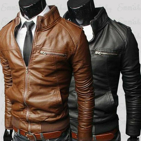 Chaqueta de cuero Vintage informal para hombre, a la moda chaqueta de motociclista, con bolsillos y cremallera, para otoño ► Foto 1/1