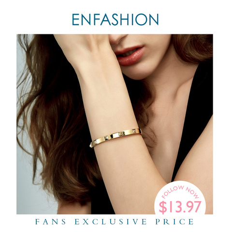 Pulsera con pinchos en forma de pirámide Enfashion, pulsera de acero inoxidable Color dorado para pulsera de puño para mujer, pulseras ► Foto 1/6