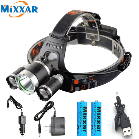 C 13000Lm T6 + 2 * R5 LED faro cabeza lámpara 4-mode + 2x18650 batería + EU/US cargador de coche luces de pesca ► Foto 1/6