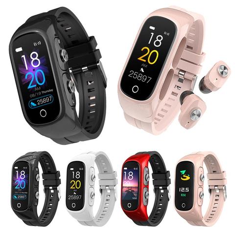 Pulsera inteligente con auriculares TWS Bluetooth, auriculares inalámbricos con control del ritmo cardíaco y del reloj deportivo ► Foto 1/6